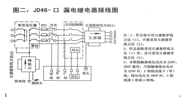 1.如为新装,不能正常投运,应检查线路接线是否正确,被保护线路是否与其它线路混装,变压器中性接地线是否接好,泄漏电流是否超过额定值。 2.如安装一段时间后投运不正常,则应先分析是线路原因,还是保护器本身故障,可先拔下零序电流互感器插头或切除输出线路,再重新开机送电,如开面试送电跳闸10~30秒能自动合闸送电,则保护器本身正常;如在保护器输入电压正常情况下,开机无反应或试送电跳闸10~30秒不能自动重合闸,则为保护器本身故障 接线图: